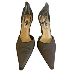 DIBA Womens Shoes BLITZ Black Supreme Satin 9.5M Ankle Strap Heels EUC With Box